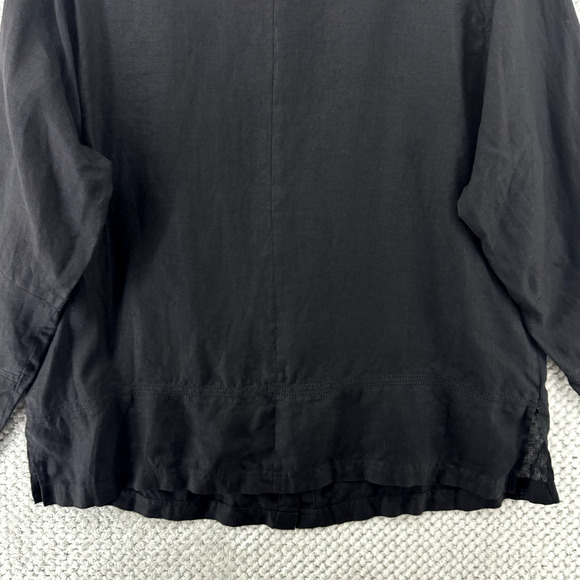 VTG Talbots Top Women 18W Black Irish Linen Mother Of Pearl Button Up Semi-Sheer - Picture 9 of 13